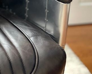 Restoration Hardware Aviator office chair with leather seat and metal frame. Measures 25” W x 29” D. Arm height at lowest point is 23.5”. Photo 3 of 4.