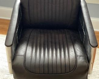 Restoration Hardware Aviator office chair with leather seat and metal frame. Measures 25” W x 29” D. Arm height at lowest point is 23.5”. Photo 2 of 4.