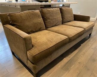 Mitchell Gold & Bob Williams Chenille Upholstered Three-Seat Sofa. Each measures 83" W x 38". Photo 2 of 3.