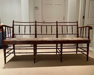 Three-Seat Rush Seat Bench with Faux Bamboo Styling. Photo 1 of 4.