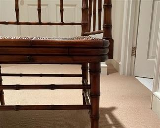 Three-Seat Rush Seat Bench with Faux Bamboo Styling. Photo 2 of 4.