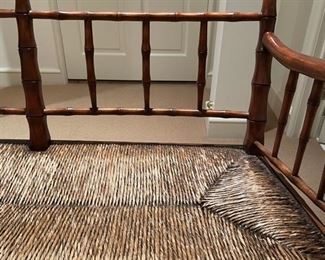 Three-Seat Rush Seat Bench with Faux Bamboo Styling. Photo 4 of 4.