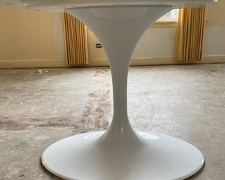 Saarinen-Style Oval White Lacquer Tulip Table. Measures 67" W x 43" D x 30" H with 29" clearance. Photo 2 of 3.