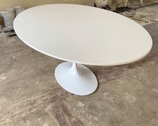 Saarinen-Style Oval White Lacquer Tulip Table. Measures 67" W x 43" D x 30" H with 29" clearance. Photo 3 of 3.