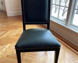 Set of four dining chairs with hunter green leather seats and backs. Photo 1 of 2.