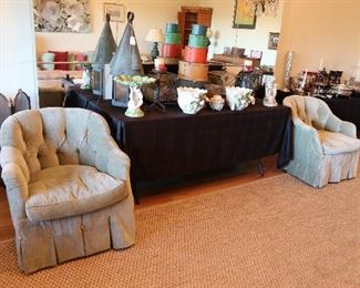 Custom tufted arm chairs