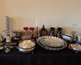 Silver plate serving ware, Mexican pewter serving ware