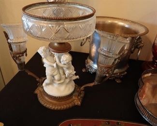 Cut glass, porcelain, silver plate