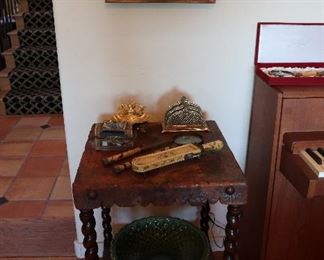 Spanish side table with leather top