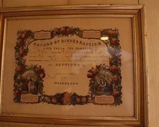 Framed baptism certificate