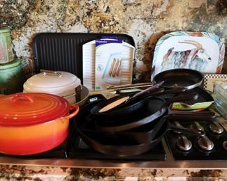 Various kitchenware, French enamel cookware