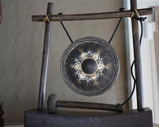 reproduction decorative miniature gong on stand