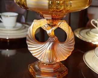 Art Deco amber glass compote . Two piece.