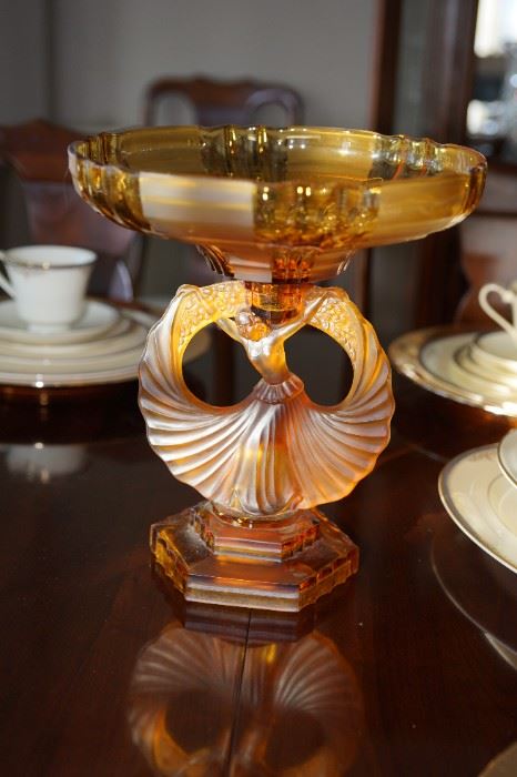Art Deco amber glass compote . Two piece.