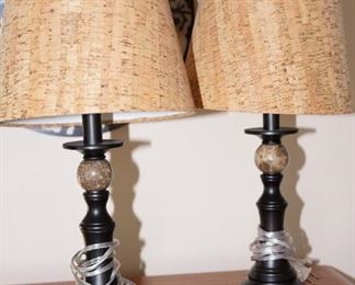 Pair of table lamps with bamboo paper style shades