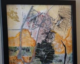 Original acrylic abstract painting framed and signed.