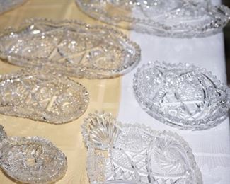Owner collected Brillant cut glass from the early 1900's. Everything from ice cream dishes, covered cheese dish to relish , set of goblets, decanters and dessert plates. Large collection