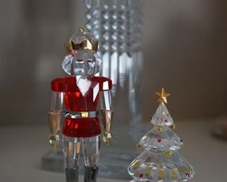 Swarovski Christmas nut cracker and tree about 3" and 4"