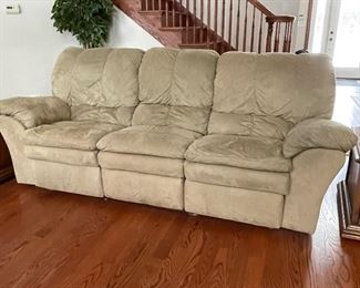 Reclining beige sofa (manual), very good condition!  38"D x 38"H x 94"W,  $425