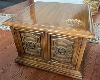 1 of 2 End Tables on wheels, 27" x 27" x 19.5"H,  was $40 for this particular table, NOW $25