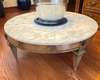 Vintage marble top cocktail table, 38" diameter x 15"H, $275