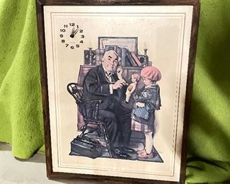 Norman Rockwell Wall Art with clock. The Doctor and the Doll, 29" x 22 1/2", was $24, NOW $15