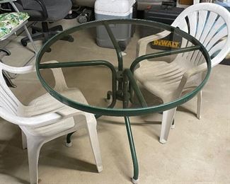 Green patio table w/ 2 chairs, was $40, NOW $30