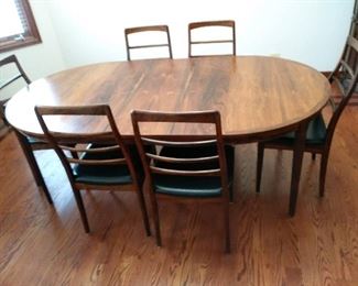 Beautiful and in pristine condition, Rosewood top table, MCM style and 6 chairs,  was $2700, NOW $2400