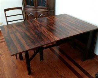 Beautiful Rosewood table #2 (shown partly extended - no chairs),  the table can be folded for storage (see following pic) was $1900, NOW $1500