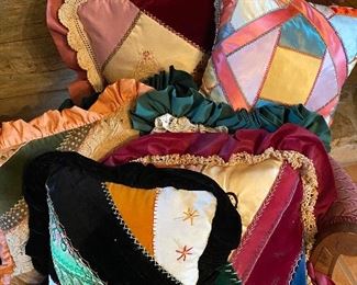 "Crazy Quilt" pillows.... colorful and expertly made!