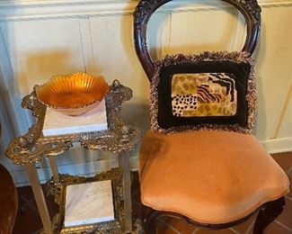 Brass and marble stand with Rosewood side chair!