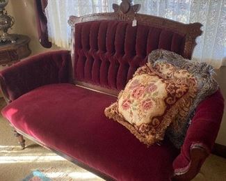 Another cranberry settee with tufted back!