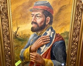 Soldier oil painting in gold frame!
