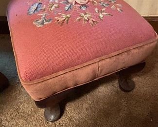 Pink needlepoint foot stool....nice size!