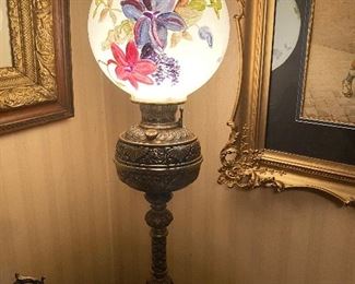 Hand painted globe on a brass converted oil lamp!