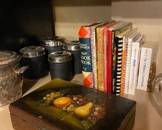 Vintage canisters and cookbooks!