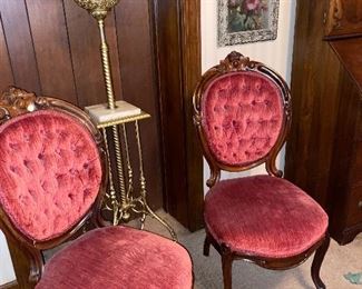 PAIR of walnut side chairs with tufted tops!