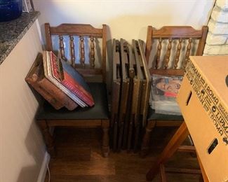 vintage chairs, tv Trays, books