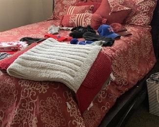 bed, rugs, bedding, hats, suspenders