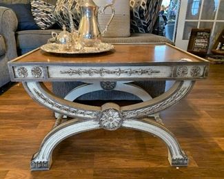 small side tables, silver plate coffee service