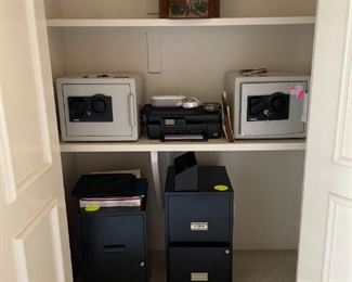 2 safes with keys and combos, 2 file cabinets, apple computer