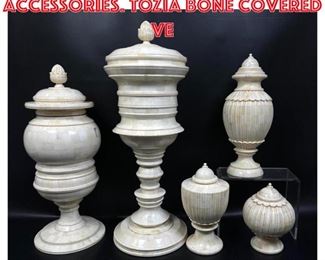 Lot 1205 5pc Decorative Table Accessories. TOZIA Bone covered ve