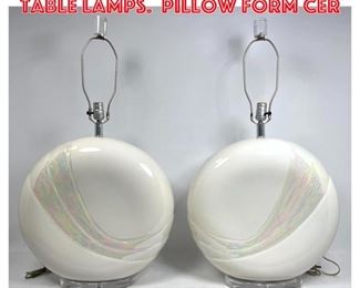 Lot 1206 Pair VAN TEAL Lucite Base Table Lamps. Pillow Form cer