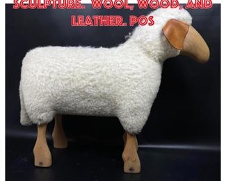 Lot 1207 Standing Sheep Sculpture. Wool, Wood, and Leather. Pos