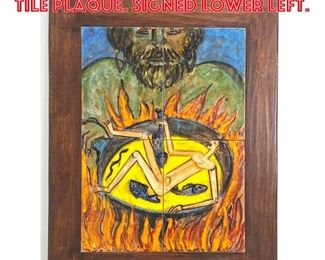 Lot 1247 Framed Glazed Ceramic Tile Plaque. Signed Lower Left. 
