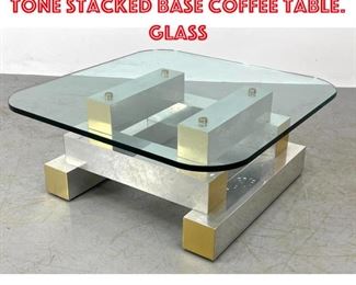 Lot 1250 Aluminum and Gold Tone Stacked Base Coffee Table. Glass