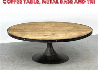 Lot 1252 Rustic industrial oval coffee table, metal base and tri