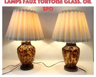 Lot 1305 Pair Fredrick Cooper lamps Faux Tortoise glass. Oil spo