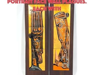 Lot 1319 Pr Enameled Tile Portrait Face Wall Plaques. Each with 