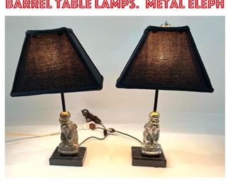 Lot 1353 Pr Figural Elephant on Barrel Table Lamps. Metal eleph